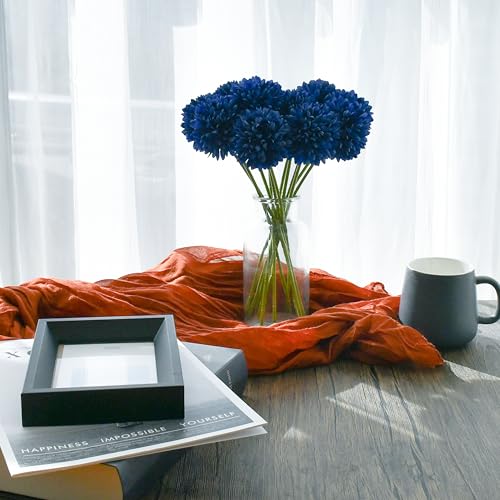 Mandy's 12pcs Artificial Royal Blue Chrysanthemum | 11.8 inch Artificial Mums Flowers for Home Table Centerpiece Summer Decor Silk Flowers for Porch Patio and Wedding - color: Royal Blue