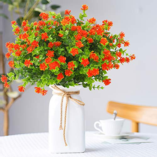 Artificial Flowers Outdoor Fake Flowers - 20 Bundles UV Resistant Faux Plastic Outdoors Flowers Greenery Shrubs for Outside Indoor Decor(Orange Red) - color: Orange Red, size: 20 Bundles