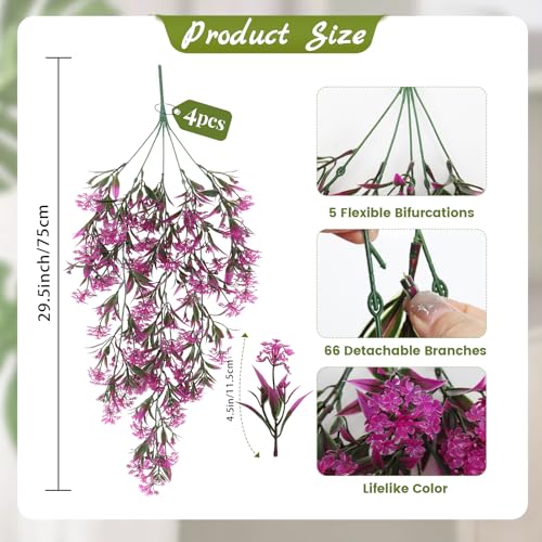 RECUTMS Artificial Hanging Plants 4 Pcs Ferns Plants Large Faux Artificial Hanging Plants Wall Plants Fake Ivy Room Decor Home Garden Wedding Party Indoor Outdoor Decorations(Fuchsia) - color: Style1-fuchsia