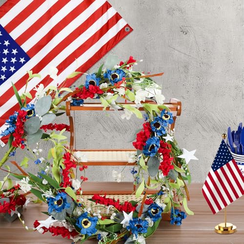 6.5Ft Patriotic Garland, Artificial Red White Blue Wildflower 4th of July Garland, Independence Day Memorial Day Hanging Floral Garland for Mantle Fireplace Porch Table Home Decor - color: Red White and Blue01