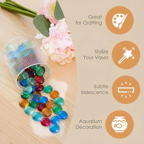 Houseables Glass Beads for Vases, Marbles for Vases, Glass Marbles, Colored Beads, Flat, Colored Gems, Filler, Crafts, Pebbles, Stones, Decorative Rocks, Plants, Florist, Floral, Fishbowl, 5 LB, 500PC - color: Mixed, size: 5LBS