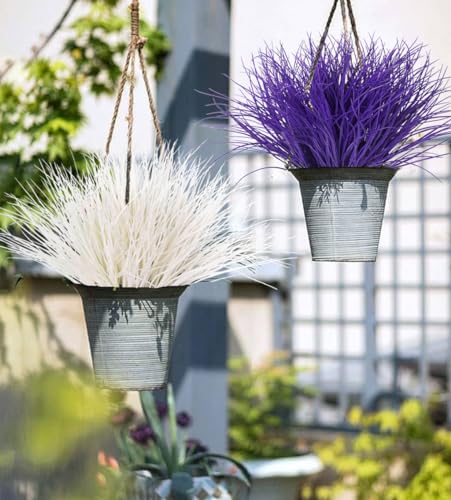 RECUTMS Fake Grass Plant Outdoor Artificial Plants Onion Grass Faux Shrub UV Resistant Faux Plastic Bush Artificial Ferns for Outdoors Greenery Stems 12Pcs for Garden Front Porch Decor(Pure Purple) - color: Pure Purple Grass