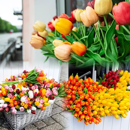 Sggvecsy 15 Pcs Fake Tulips Artificial Flowers Real Touch PU Faux Flowers Tulip Stems for Wedding Spring Bouquet Floral Arrangement Home Party Office Decorations for Mother's Day (Multi Colors) - color: Mixed 1, size: 15 Pcs