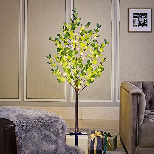 Lighted Eucalyptus Tree 5FT 162 LED Artificial Tree for Decor Inside and Outside Home Patio Wedding Festival Christmas Decoration Warm White - size: 5ft