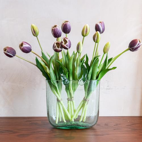 Artificial Tulips Flowers,Soft Touch Latex Bouquet, Fake Tulips,Spring Wedding Home Room Table Centerpiece Decor - color: 15pcs Dark Plum(no Vase)