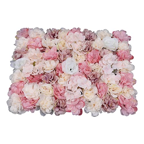12Pcs Flower Wall Panel Artificial Flower Wall Backdrop, 24" x 16" Silk Fabric Floral Wall Mat Autumn Pink Rose Wall Backdrop for Photo Background Party Wedding Decor - color: 12pcs a Type