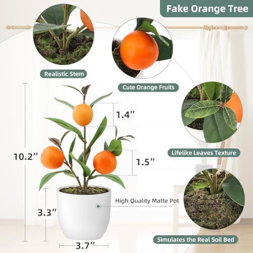 2 Pack Small Artificial Orange Tree Potted, 10.2" Fake Orange Plant | Realistic Mini Faux Orange Plant with Pot, Fade & Weather Resistant, Durable No Aging, Ideal Indoor Decor for All Home Styles - color: Orange-2pcs