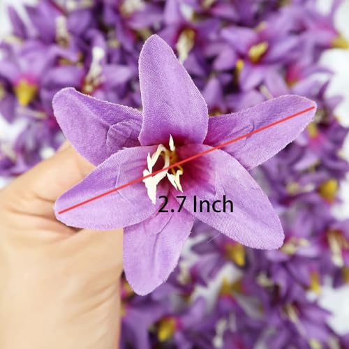 20 Pcs Artificial Lily Flower Head, Dark Purple | Fake Flowers Heads, Simulation Small Lily, DIY Handmade, Wedding Photography Party Home Decoration - color: Dark Purple