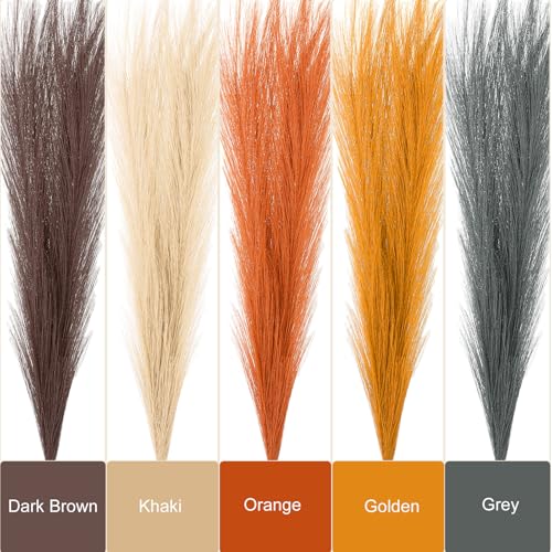 PATIKIL 17 Inch Faux Pampas Grass, 6 Pcs Boho Decor for Home Decoration Artificial Tall Fluffy Stems for Wedding Flower Party Vase Arrangement Centerpieces, Orange - color: Orange