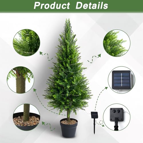 Set of 2 Artificial Cedar Topiary Christmas Trees, 4FT UV-Resistant Faux Cypress Shrubs with Planter — Tall Evergreen Decorative Plants for Outdoor and Indoor Porch, Patio, and Garden - color: 2pcs 4ft Cypress Tree