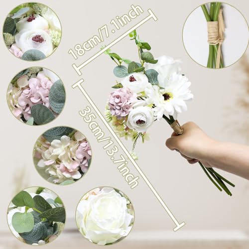 Zerzsy Artificial White Peony Flower Bouquet with Green Leaves Stem, 4pcs Stems Silk Flowers Bouquet Fake Peonies Flower Arrangements Vase Decorating for Centerpiece Table Wedding Party Home - color: White-4, size: 1 Bouquet
