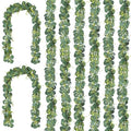 CQURE 8Pcs Eucalyptus Garland,Artificial Eucalyptus Leaves Table Greenery Garland Wreath Vines for Wedding Party Table Bedroom Wall Decor - size: 47.2 Ft with Flowers