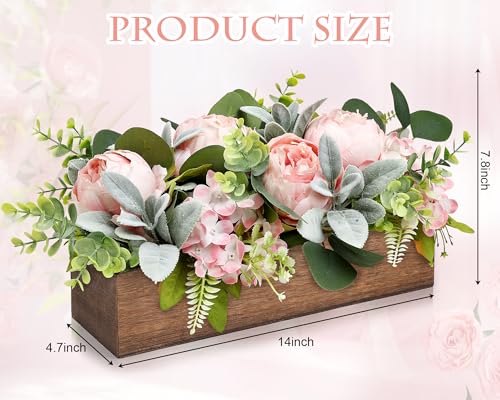 Pink Floral Centerpieces for Table, Pre-Made Artificial Peonies Hydrangea Centerpieces for Dining Table Wood Fake Flower Decorations for Wedding Living Room Party Bar Kitchen Table - color: Pink