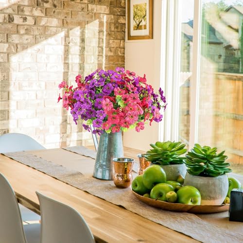 AmyHomie 16 Bundles Artificial Flowers for Outdoor Outside Spring Summer Decoration UV Resistant Faux Flowers No Fade Fake Plastic Plants Garden Porch Window Box Decorating - color: Fuchsia Purple, size: 16