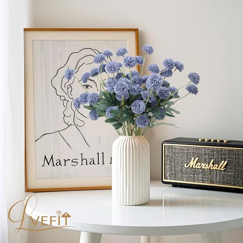 LVEFIT 10 Pcs Dusty Blue Kiku Flower Fake Mums Long Stem Flowers,Faux Kiku Flower Bulk,Silk Flowers Mini Chrysanthemum Floral Arrangements,Artificial Flowers Chrysanth Mini Fake Flower - color: Dusty Blue