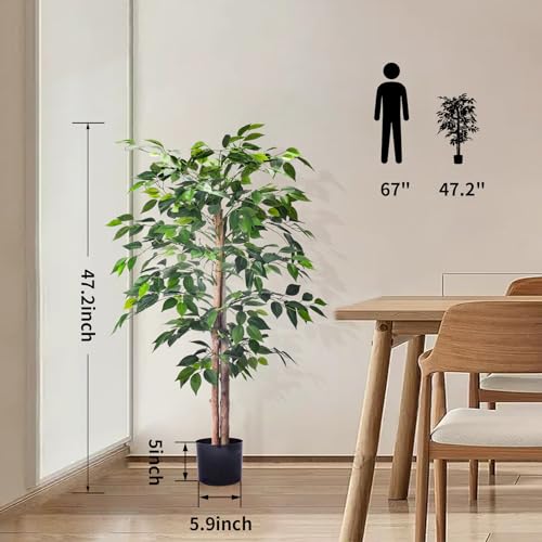 HAIHONG 2Packs 4FT Artificial Ficus Trees with Realistic Leaves and Natural Trunk, Faux Ficus Tree with Sturdy Plastic Nursery Pot, Fake Ficus Tree for Office Home Farmhouse for Indoor Outdoor Decor - color: Ficus Tree, size: 2Packs 4FT