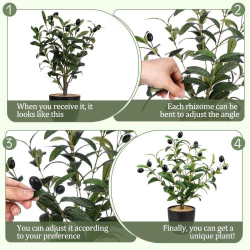 Giegxin 2 Pack 15.8 Inch Small Artificial Olive Tree Indoor 40cm Faux Olive Plant with Black Pot for Home Office Room Table Modern Decor - color: Black