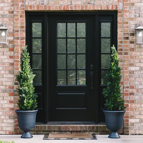 Set of 2 Pre-Potted 5 Feet Faux Cedar Tree, Lifelike UV Protected Front Door Decor, Porch, Garden, Entryway Topiary, Indoor/Outdoor Use - Ready to Display - size: 5ft