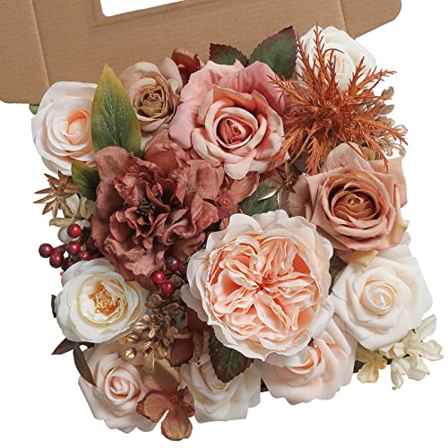 YYHUAWU Artificial Flowers Combo Set Fake Flower Leaf Box with Stems for DIY Wedding Bouquets Centerpieces Flower Arrangements Decorations Baby Shower Party Home Decorations (Blush) - color: Blush