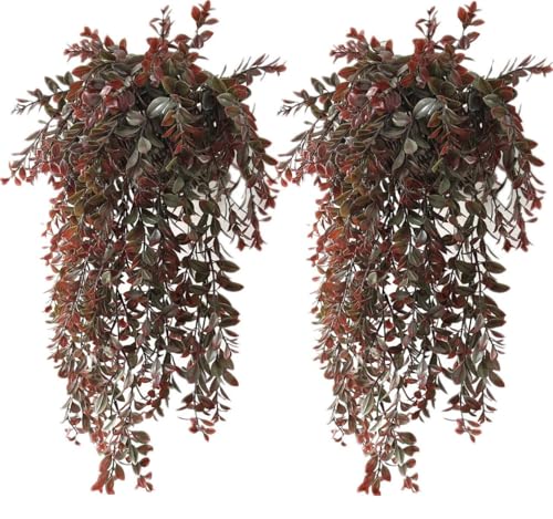 Artificial Hanging Plants Fake Vines Greenery Plastic Leaves Ivy Faux Garland Leaf for Indoor Outdoor Fence Trellis Home Wall Decor Bedroom Garden Party Wedding DIY Christmas Decoration - Red 4 Pack - color: Red Leaves Vines / 4 Pack