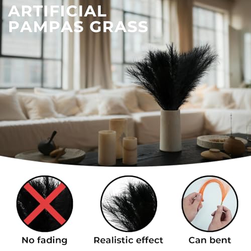 40pcs Black Artificial Pampas Grass 21.6" Faux Dried Flowers Pompas Grass Bouquet Flower Arrangement and Vase Filler for Gothic Room Decoration Wedding Party Boho Home Decor - color: Black