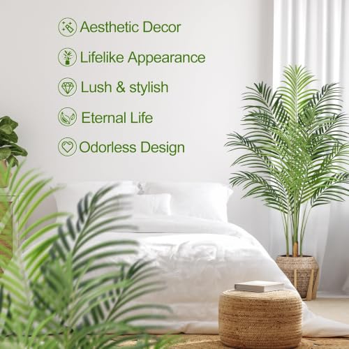 4ft Artificial Palm Tree Indoor Plant Tall Fake Tropical Paradise Palm Tree in Pot with Real Bark Design Faux Areca Palm Tree for Home Office Living Room Bedroom Farmhouse Modern Decor 1pcs - size: 4ft