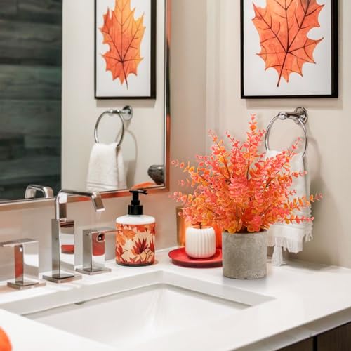 Coferset 2 Pack Fall Small Fake Plants 14" Eucalyptus Potted Artificial Plants Fall Decorations for Home Shelf Office Bathroom Desk Farmhouse Room Coffee Table Decor Fall Decor (Fall Orange-Large) - color: Orange-large