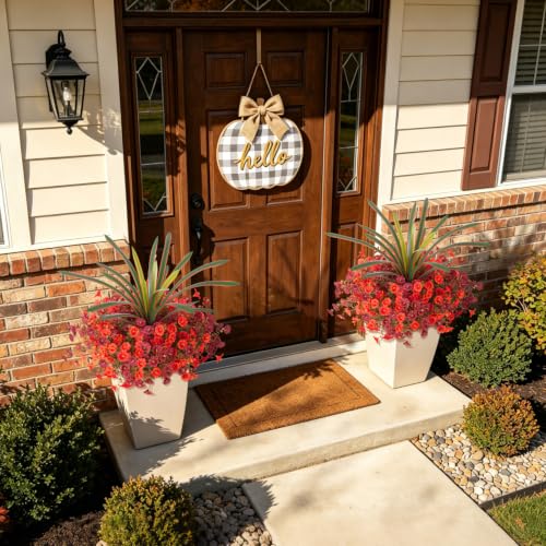 INXUGAO 13 Pcs Artificial Fall Flowers for Outdoors Fake Plant Autumn Decor | 12 Bundles Silk Morning Glory + Orchid Leaf UV Resistant Faux Flowers for Porch Planter Garden Patio Decor (Brown Orange) - color: Brown & Orange
