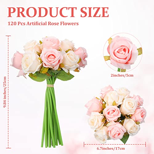 Jexine, 10 Bouquets Artificial Rose Flowers, 120 Pcs, Pink and White, Silk, DIY Bride, Home, Wedding Party Decorations - color: Pink and White