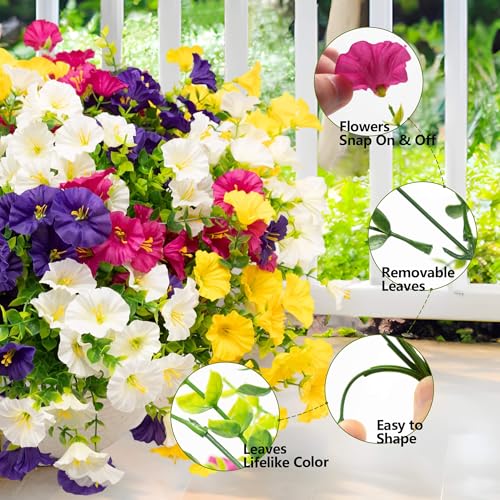 16 Bundles Artificial Flowers for Outdoor Spring Summer Decoration,Realistic Fake Silk Flowers Colorful Morning Glory UV Resistant Faux Plants for Front Door Porch Patio Planter Yard (Multi-Color) - color: Multi-color