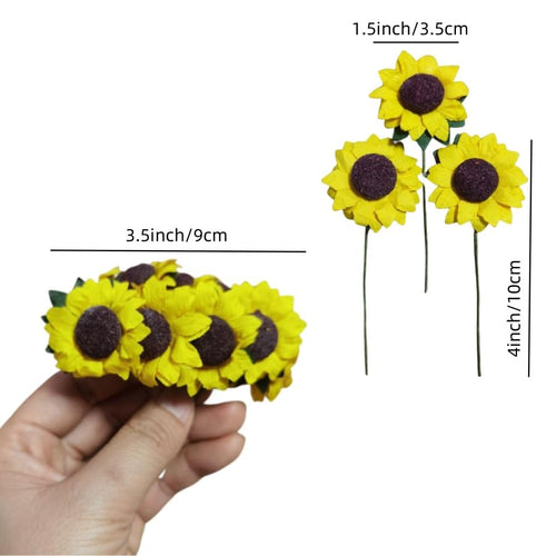 100 pcs Mini Yellow Sunflowers, 1.2" Tiny Fake Flowers with10 Yard Hemp Rope, Miniature Flowers for Crafts, Miniature Flowers for Dollhouse, for Gift Decoration,Dining Table Decoration - color: Yellow Sunflower