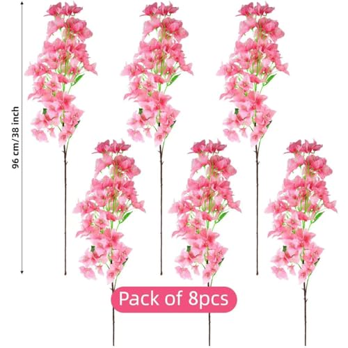 8 PCS Silk Bougainvillea Artificial Flowers，UV Resistant, 36 Branches, Long Stems Faux Flower, Realistic Fake Bougainvillea Vines, for Wedding Porch Home Party Garden DIY Decor - 38 inch (Pink) - color: 38inch Pink, size: 8 Pcs
