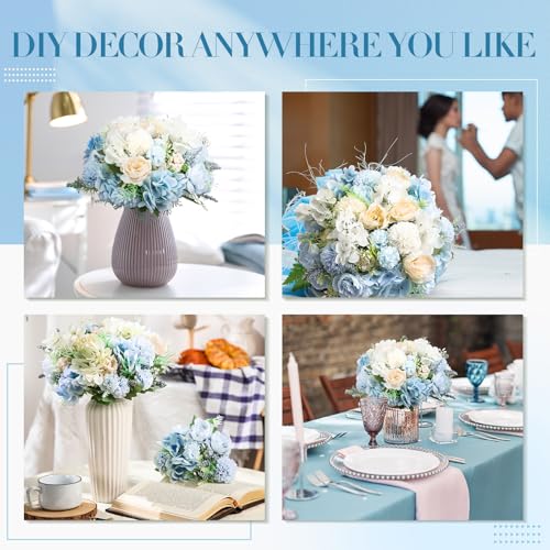 Tigeen Artificial Flowers Artificial Peonies Silk Flowers Faux Peony Fake Peony Silk Hydrangea Bouquet for Wedding Table Centerpiece Floral Vase Decor(White,Blue,12 Bundles) - color: White,blue