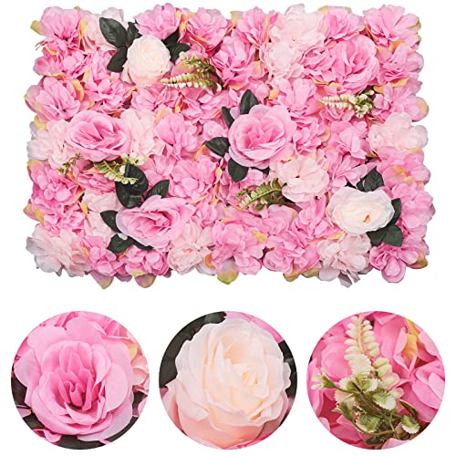 12 Pcs Flower Wall Panel Floral Backdrop, Artificial Flower Wall Backdrop Faux Flower Panel, 23.62x15.74in Silk Rose Walls for Wedding, Party, Nursery, Home Decor - color: Pink