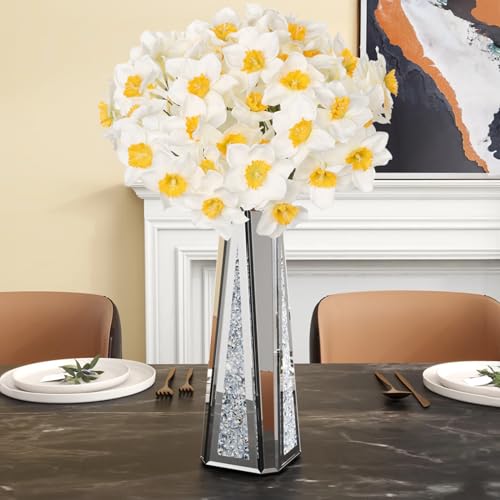 Briful 12 Stems Daffodils Artificial Flowers 2 Bunches Real Touch Fake Narcissus Flower 9in Silk Spring Fake Flowers Wedding Floral Decor Bouquet for Home Party Wedding Office Anniversary Decor,White - color: White#162