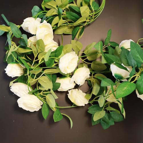 Rose Garlands for Gecoration, 4Pcs(26 FT) Floral Garlands, Hanging Flowers for Decoration, Flower Vines Wedding Birthday Decor, Arch Garden Ceremony Background Wall, Artificial Flowers Champange - color: Champagne Rose