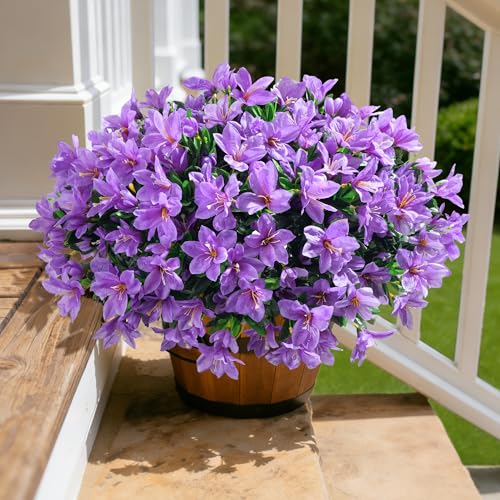 INSPRING Artificial Flowers for Outdoors Spring Summer Decorations, 3 Bundles Fake Azalea Flower Faux Outdoor Plants UV Resistant Realistic Silk Flowers for Outside Planter Patio Garden Walkways Home - color: Purple