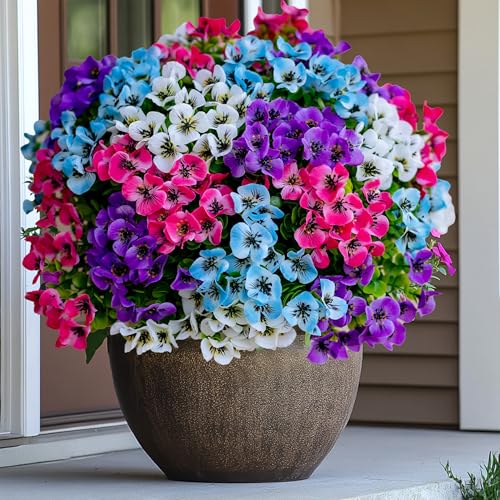 AXYLEX Artificial Flowers Outdoor Shrubs - 16 Bundles Fake Plants UV Resistant No Fade Faux Plastic Greenery Home Garden Porch Decoration Indoor (1, Multi 16-5) - color: 16pcs - Blue+white+magenta+pink