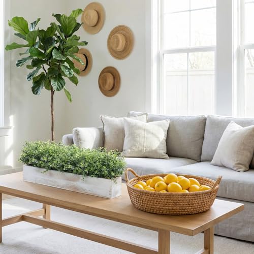 Lyrow 2 Pack Artificial Eucalyptus Plant in Rustic Rectangular Wooden Planter Box Greenery Faux Potted Herb Plant for Indoor Wedding Table Centerpiece(Green,24 x 3.7 x 3.7 Inches,Classic Style) - color: White, size: 24 Inch, style: White Frosted Pointed L