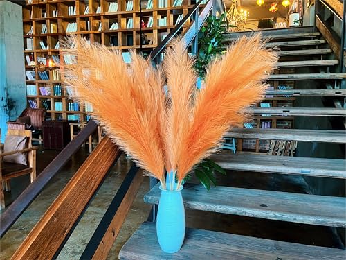 Premium Faux Golden Apricot Pampas Grass – 43.3" Tall Fluffy Warm Decor, 8pcs 18-Branch One-Piece Stems No Assembly, Luxury Silk-Feel Feather Flowers for Boho Modern Decor , Honey Apricot 8 Stems110cm - color: Artificial - Almond, size: 8pcs 43.3"(110cm)