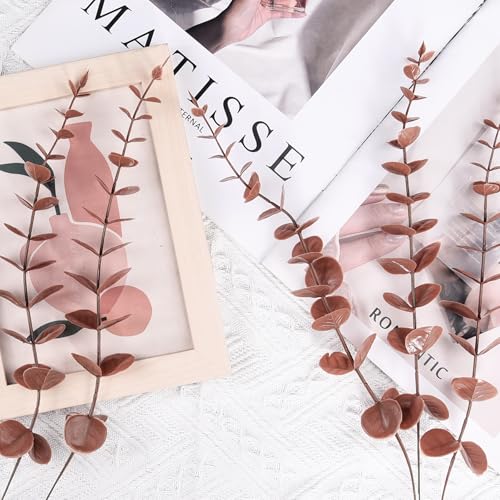 FEQO 36 Pcs Artificial Eucalyptus Stems Dark Brown Leaves Faux Eucalyptus Stems Branches 15 inch for Wedding Bouquet Home Deco - color: Dark Brown, size: 36 pcs