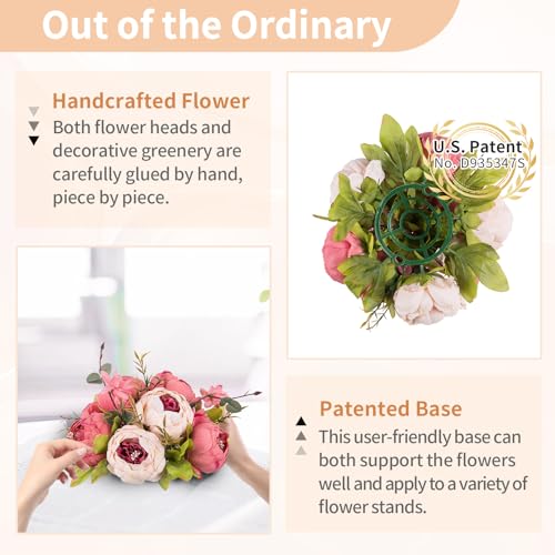 NUPTIO Flower Balls Flowers for Centerpieces: 2 Pcs 9.4 inch Diam Dark Pink Artificial Peony Fake Flower Ball Arrangement Bouquet Wedding Centerpieces for Tables Wedding Centerpiece Decorations - color: Dark Pink