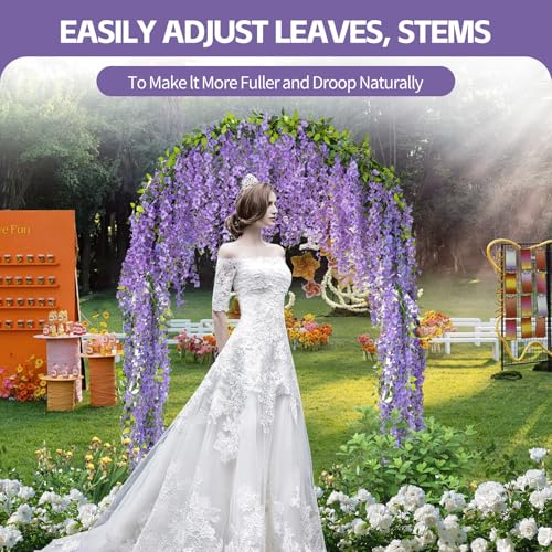 ARTKAIKE Artificial Flowers Garland for Home Decor, Fake Wisteria Vine Silk Hanging Plant Flower for Room Bathroom Wall Kitchen Bedroom Garden Outdoor Wedding Decor (4, Light Purple) - color: Light Purple