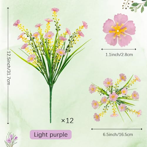 MACTING Artificial Flowers for Outdoors 12 Bundles UV Resistant Fake Flowers No Fade Faux Outdoor Plants for Summer Indoor Outside Planters Garden Porch Yard Window Pot Home Decorations,Light Purple - color: Light Purple, size: 12PCS