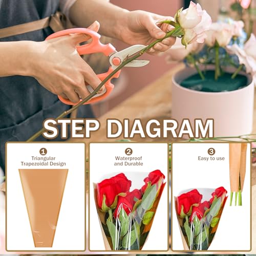 XABMU Flower Bouquet Bags - 100 Pack Kraft & Clear Floral Wrapping Sleeves for Wedding, Graduation, Mother’s Day Gifting & Florist Supplies - color: Kraft, size: 1 count (Pack of 100)