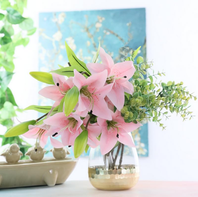 JOSON 6-piece Artificial Lily Easter Lily Artificial Flower Set, Non Fading, Used for Wedding, Family Gathering, Office Decoration (Pink) - color: Pink