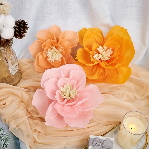 OBBOLO Crepe Paper Flowers, 10 Pcs Orange Pink Paper Flowers 12" Handcrafted Flowers for Baby Shower Wedding Birthday Backdrop Shower Party Nursery Craft Outdoor Wall Décor - color: Multi