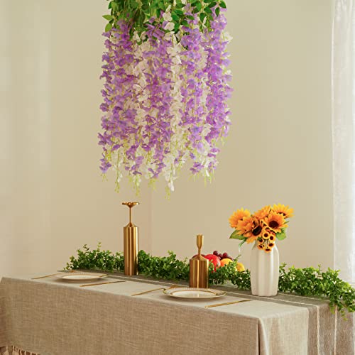 BLEUM CADE 10Pcs White & Purple Fake Wisteria Hanging Flowers, 3.6Ft/Pcs Artificial Wisteria Garland, Hanging Flowers for Wedding Party Home Backdrop Wall Decoration - color: White & Purple, size: 10pcs