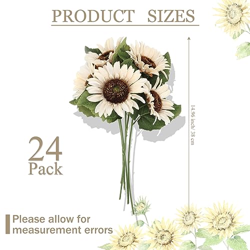 Hotop 24 Pcs White Artificial Sunflowers Realistic Fake Sunflowers Bulk Silk Faux Sunflower Decorations Vintage Farmhouse Flowers Bouquet with Long Stem for Fall Autumn Wedding Party Home Centerpieces