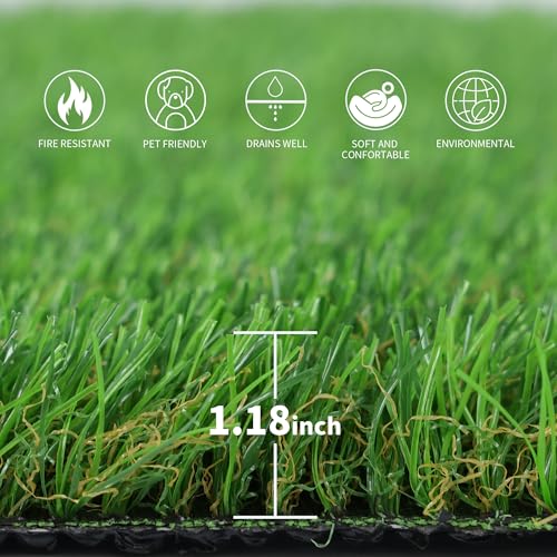 Artificial Turf Grass 4ft x 2ft Outdoor Indoor - 1.18in Thick Realistic Artificial Turf Grass Rug, Dog Pee Pad with Drainage Holes Fake Grass Mat for Pet & Garden, Green Carpet for Patio - size: 2' x 4'
